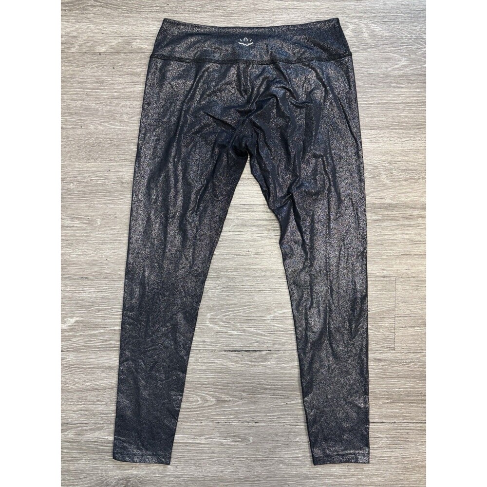 Beyond Yoga Black Shimmer Essential Leggings Silver Foil Sparkle Size Large